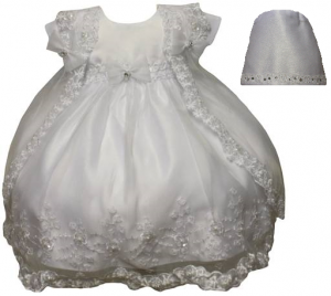 GIRLS CHRISTENING DRESS W/ BONNET HAT 0512465-WHITE